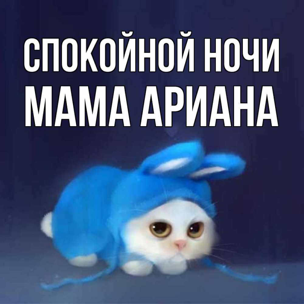 Открытка на каждый день с именем, Мама-Ариана Спокойной ночи кот в голубом костюме кролика с ушками Прикольная открытка с пожеланием онлайн скачать бесплатно 