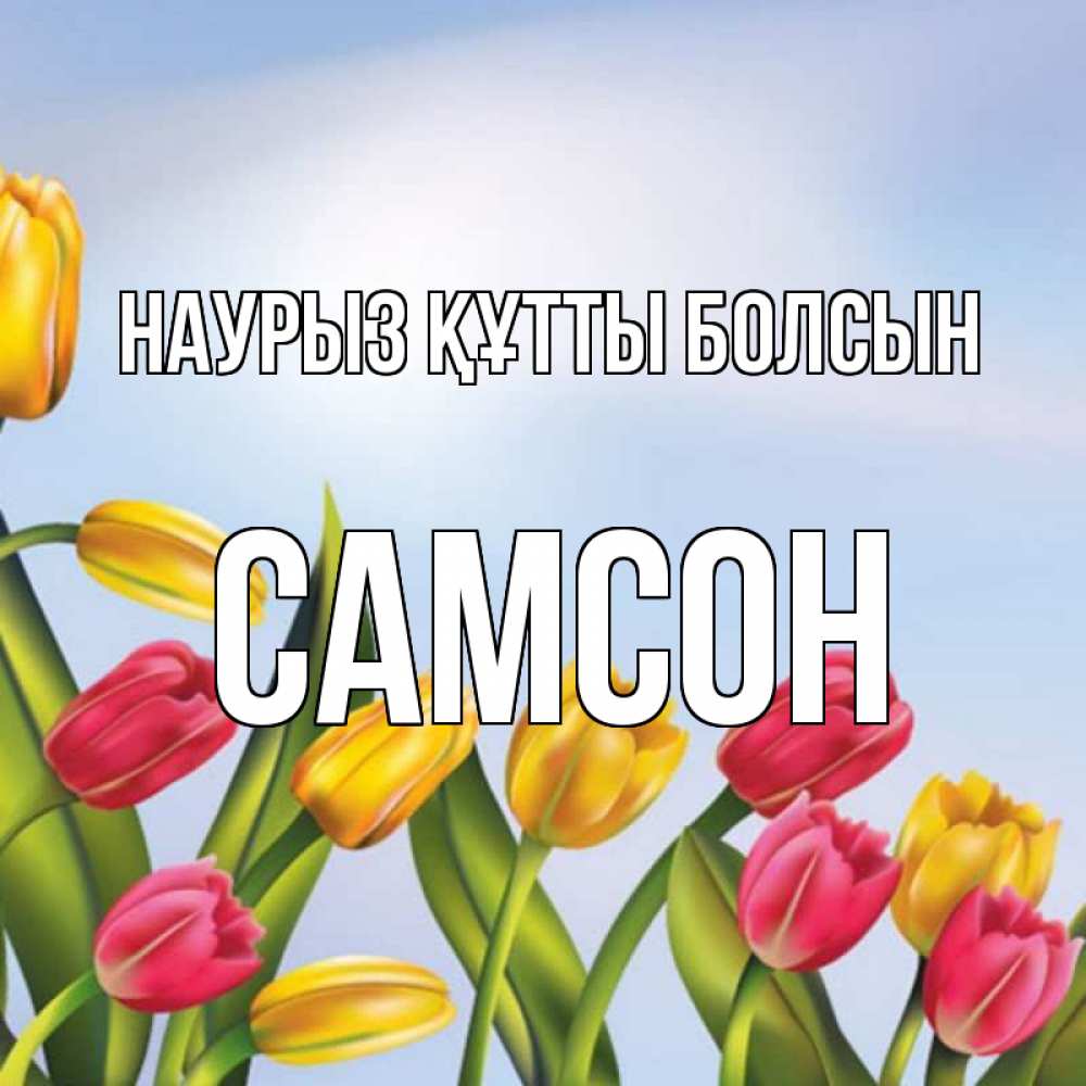 Открытка на каждый день с именем, Самсон Наурыз құтты болсын наурыз Прикольная открытка с пожеланием онлайн скачать бесплатно 