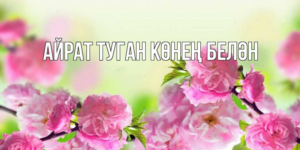 Открытка на каждый день с именем, Айрат-туган-көнең-белән Главная веточки с цветками Прикольная открытка с пожеланием онлайн скачать бесплатно 