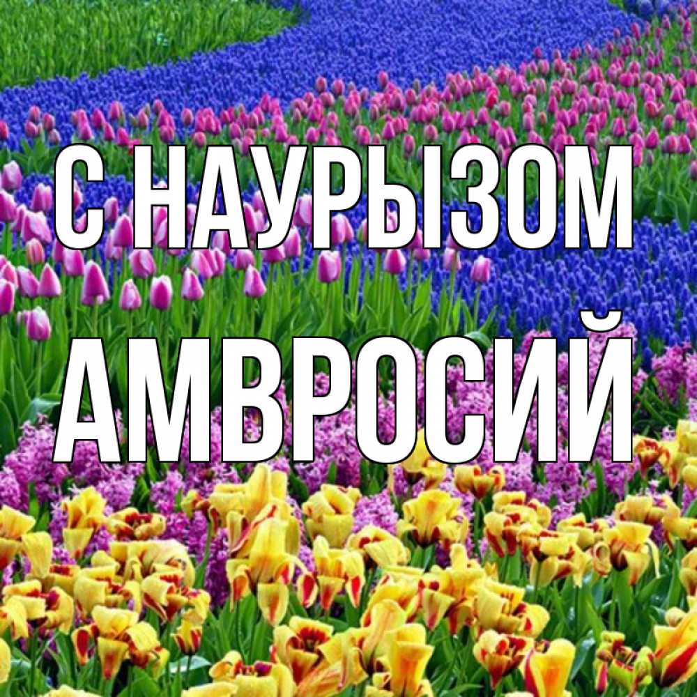 Открытка на каждый день с именем, Амвросий С наурызом цветы Прикольная открытка с пожеланием онлайн скачать бесплатно 