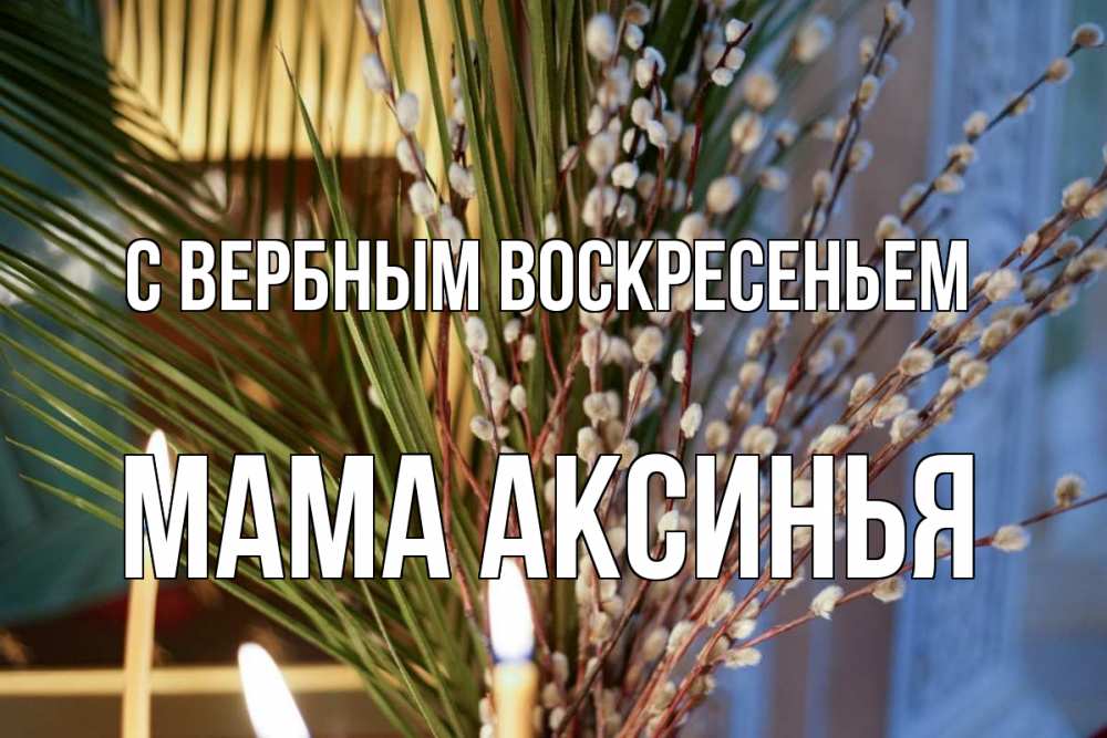 Открытка на каждый день с именем, Мама-Аксинья С вербным воскресеньем верба Прикольная открытка с пожеланием онлайн скачать бесплатно 