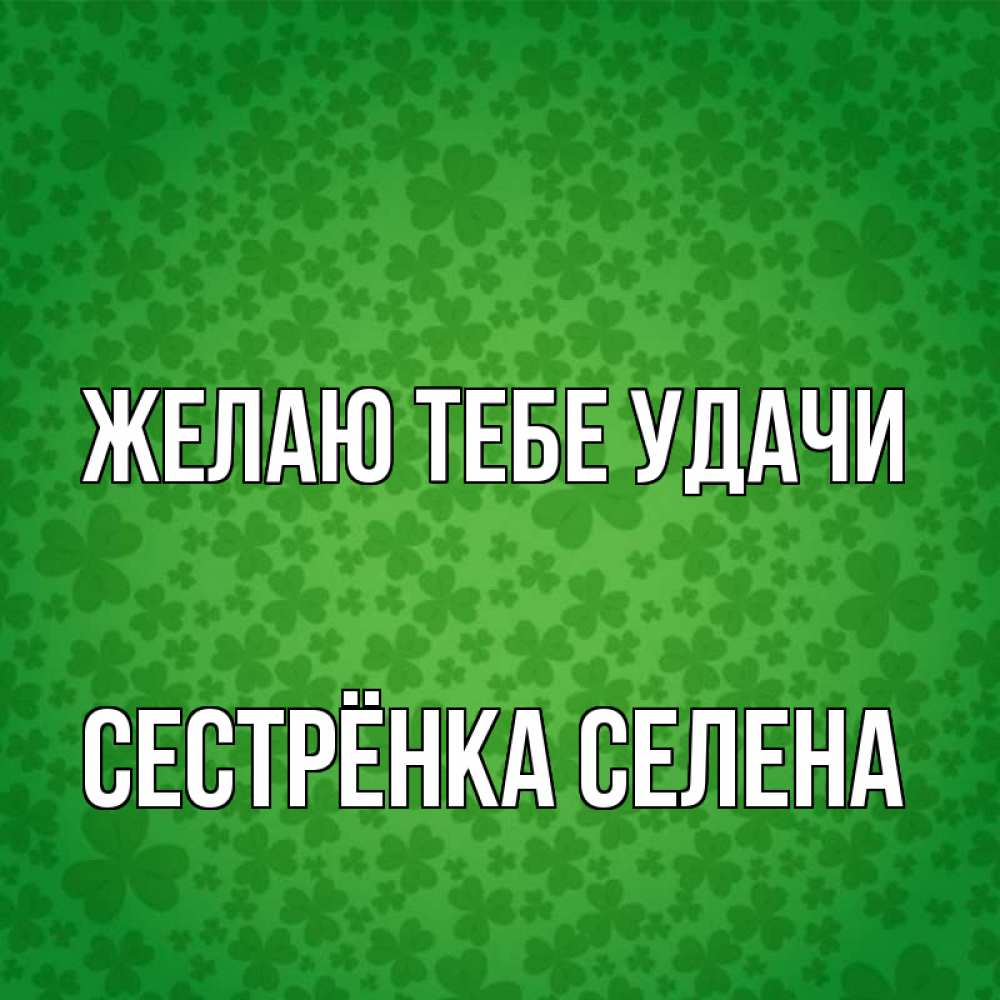 Открытка на каждый день с именем, Сестрёнка-Селена Желаю тебе удачи много листочков на удачу Прикольная открытка с пожеланием онлайн скачать бесплатно 
