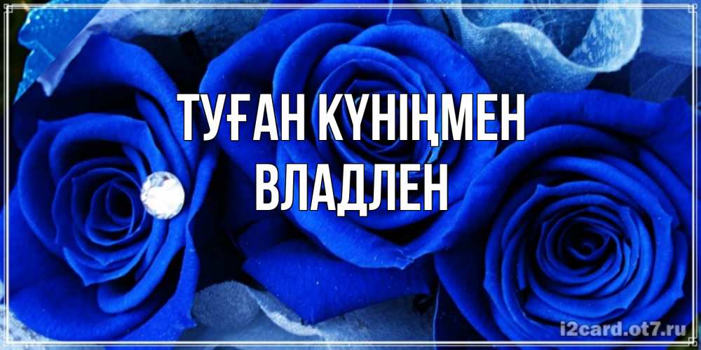 Открытка на каждый день с именем, Владлен Туған күніңмен синие розы в росе Прикольная открытка с пожеланием онлайн скачать бесплатно 