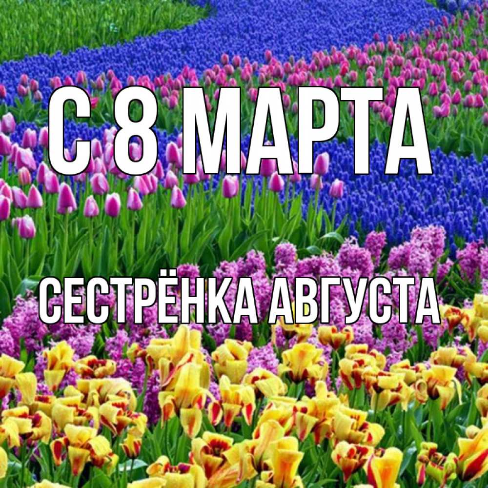 Открытка на каждый день с именем, Сестрёнка-Августа С 8 МАРТА цветы Прикольная открытка с пожеланием онлайн скачать бесплатно 