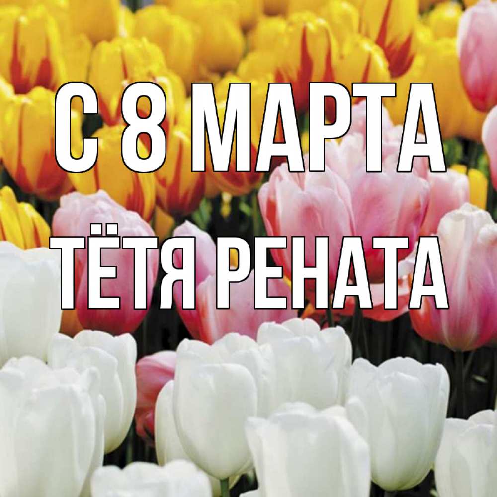 Открытка на каждый день с именем, Тётя-Рената С 8 марта разноцветные цветы Прикольная открытка с пожеланием онлайн скачать бесплатно 