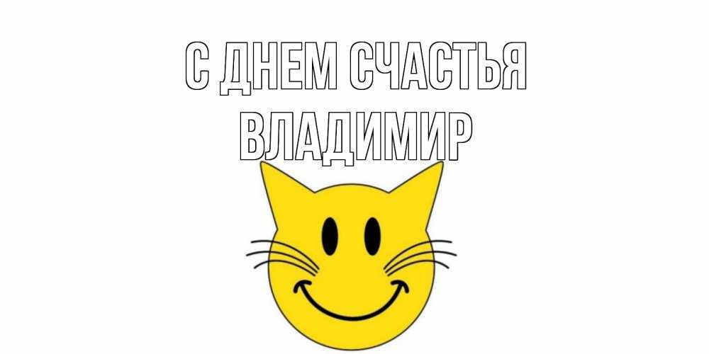 Открытка на каждый день с именем, Владимир С днем счастья кот, улыбка Прикольная открытка с пожеланием онлайн скачать бесплатно 