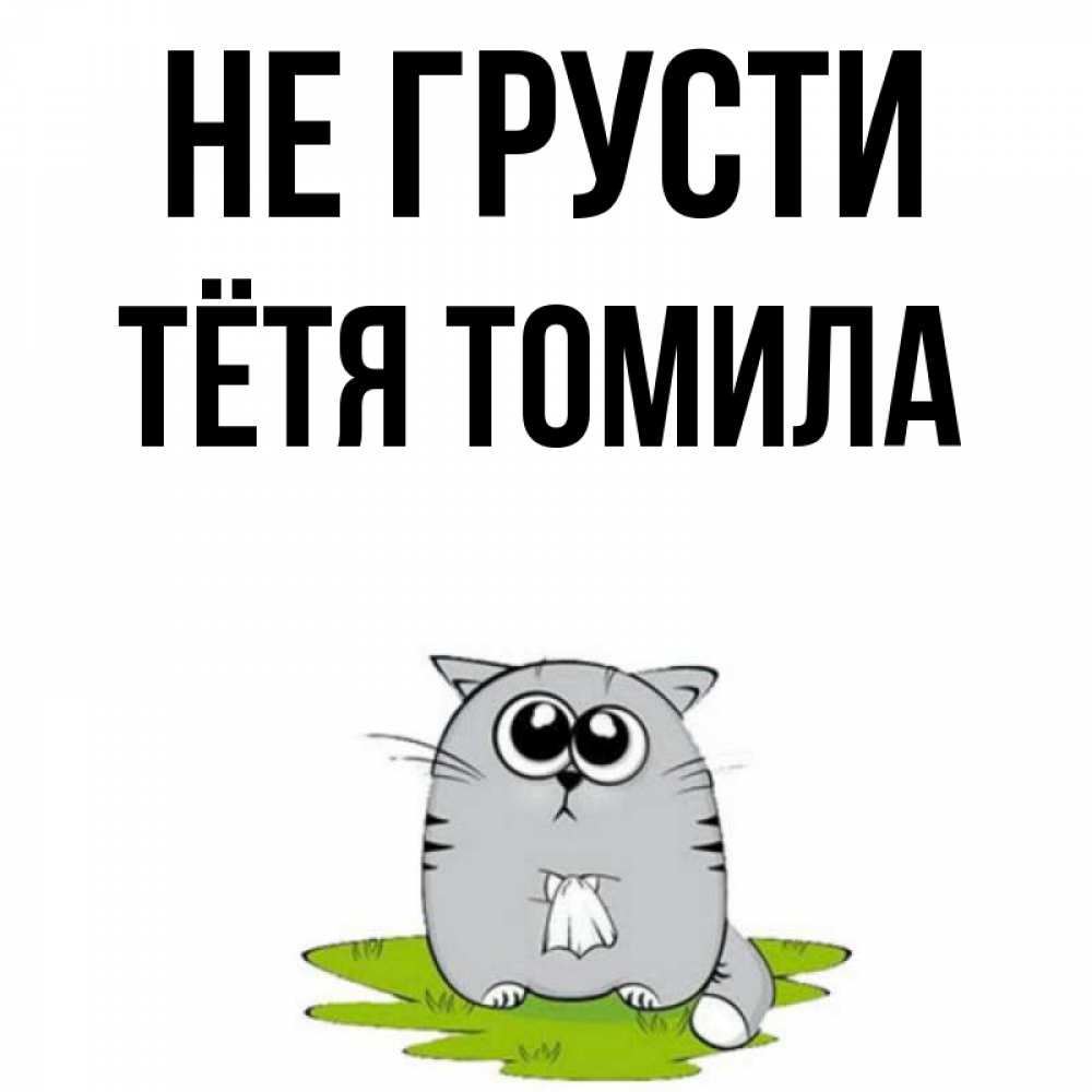 Открытка на каждый день с именем, Тётя-Томила Не грусти грустный котяра Прикольная открытка с пожеланием онлайн скачать бесплатно 