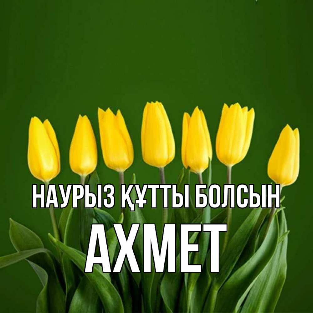 Открытка на каждый день с именем, Ахмет Наурыз құтты болсын желтого цвета 3 Прикольная открытка с пожеланием онлайн скачать бесплатно 