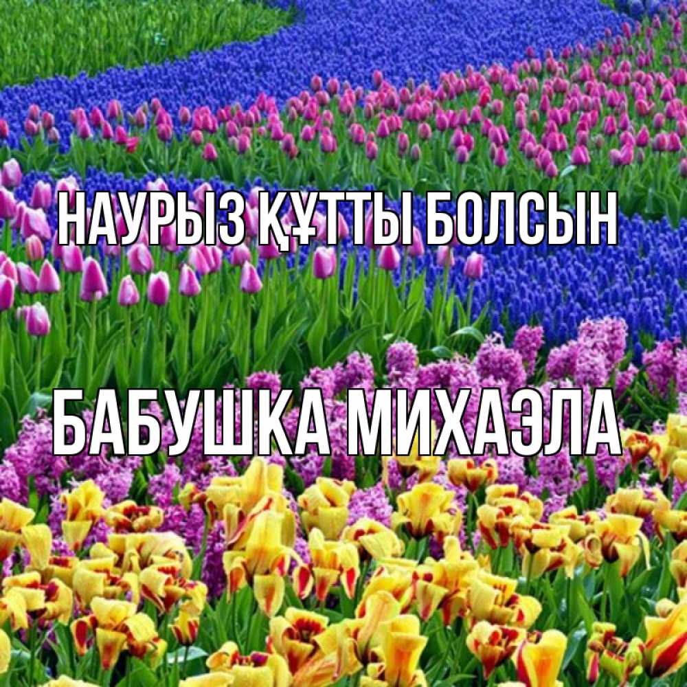 Открытка на каждый день с именем, Бабушка-Михаэла Наурыз құтты болсын цветы Прикольная открытка с пожеланием онлайн скачать бесплатно 