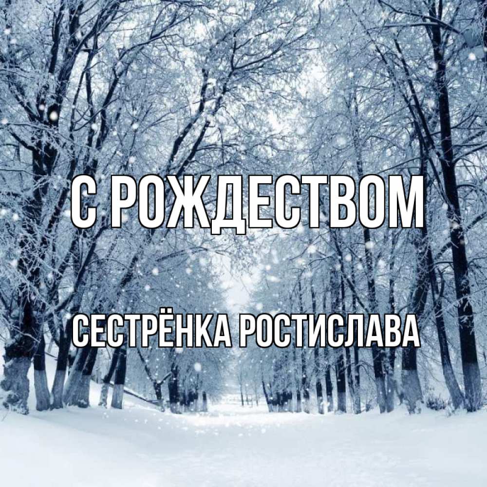 Открытка на каждый день с именем, Сестрёнка-Ростислава С рождеством снег, лес, парк Прикольная открытка с пожеланием онлайн скачать бесплатно 