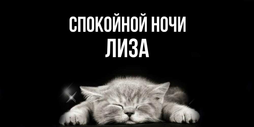 Открытка на каждый день с именем, Лиза Спокойной ночи спящий котик Прикольная открытка с пожеланием онлайн скачать бесплатно 