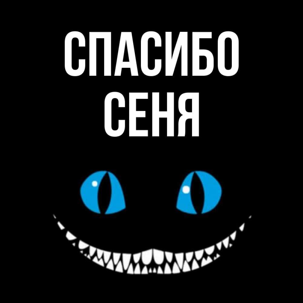 Открытка на каждый день с именем, Сеня Спасибо благодарю от чеширика Прикольная открытка с пожеланием онлайн скачать бесплатно 
