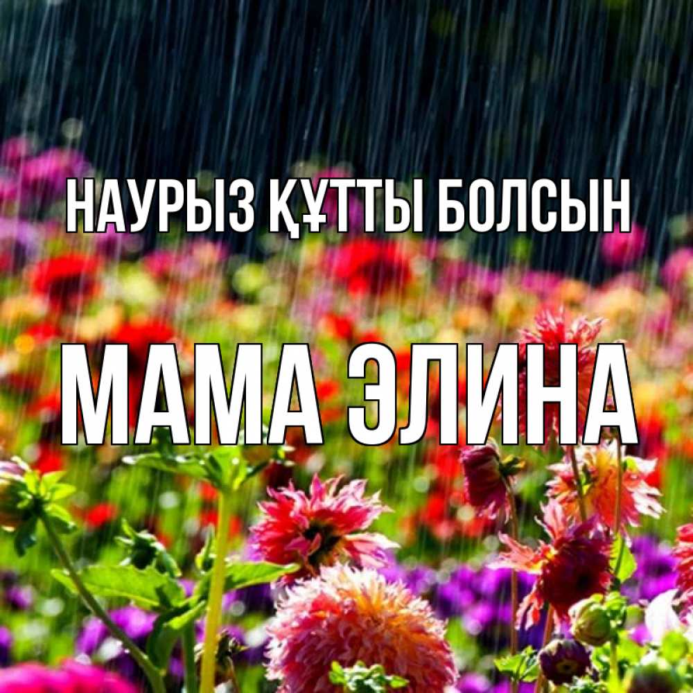 Открытка на каждый день с именем, Мама-Элина Наурыз құтты болсын цветы под дождиком к наурызу Прикольная открытка с пожеланием онлайн скачать бесплатно 