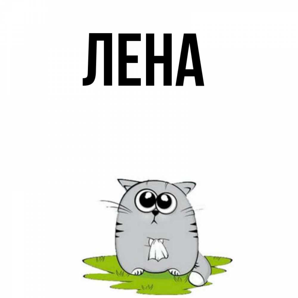 Открытка на каждый день с именем, Лена Главная котик теребит платочек сидя на травке Прикольная открытка с пожеланием онлайн скачать бесплатно 