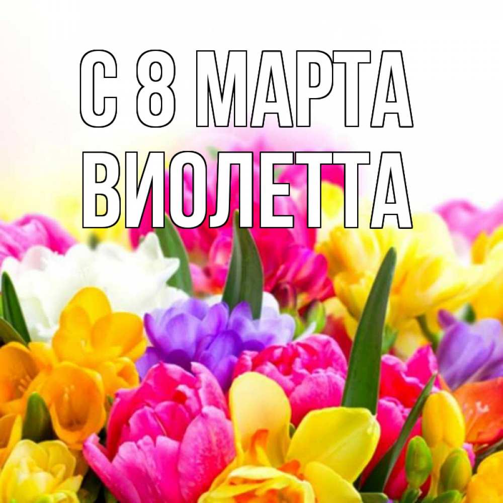 Открытка на каждый день с именем, Виолетта С 8 МАРТА тюльпаны Прикольная открытка с пожеланием онлайн скачать бесплатно 