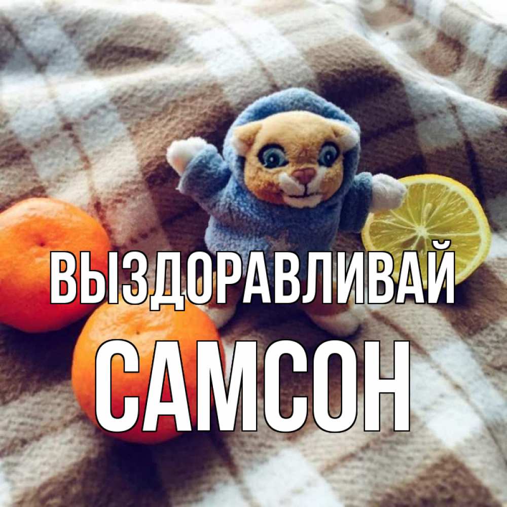 Открытка на каждый день с именем, Самсон Выздоравливай вот тебе апельсинка и лимон Прикольная открытка с пожеланием онлайн скачать бесплатно 