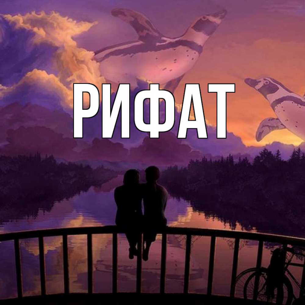 Открытка на каждый день с именем, Рифат Главная парочка сидит на мосте или на набережной Прикольная открытка с пожеланием онлайн скачать бесплатно 