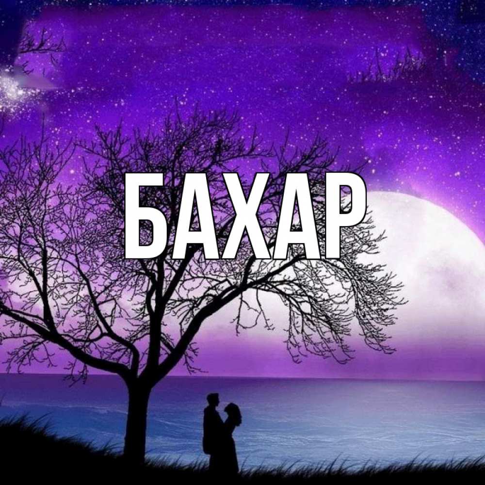 Открытка на каждый день с именем, Бахар Главная огромная луна и парочка Прикольная открытка с пожеланием онлайн скачать бесплатно 