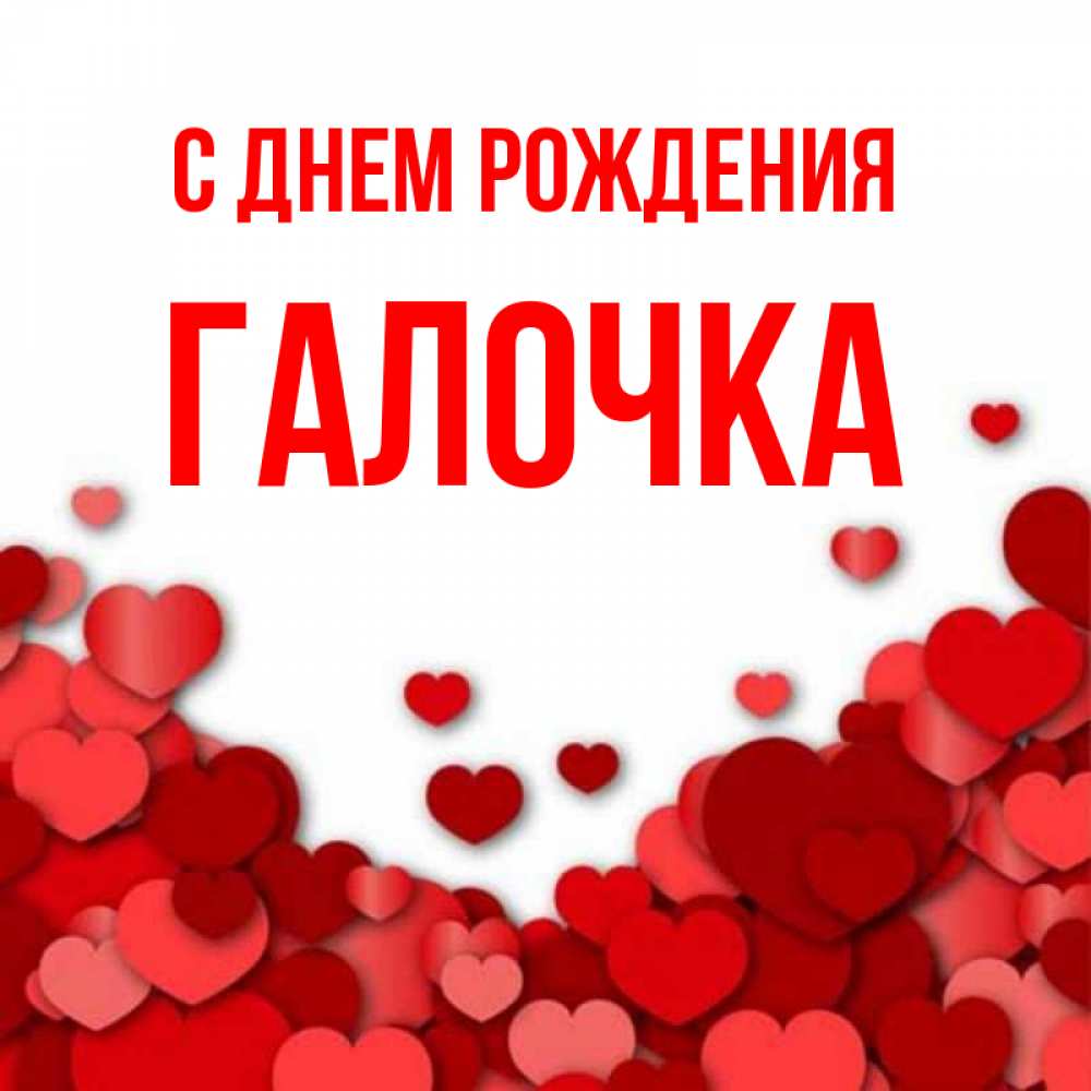 Открытка на каждый день с именем, ГАЛОЧКА С днем рождения много красных сердечек о любви Прикольная открытка с пожеланием онлайн скачать бесплатно 
