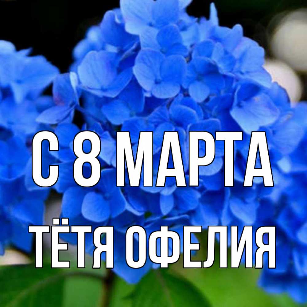 Открытка на каждый день с именем, Тётя-Офелия С 8 марта синие цветы Прикольная открытка с пожеланием онлайн скачать бесплатно 