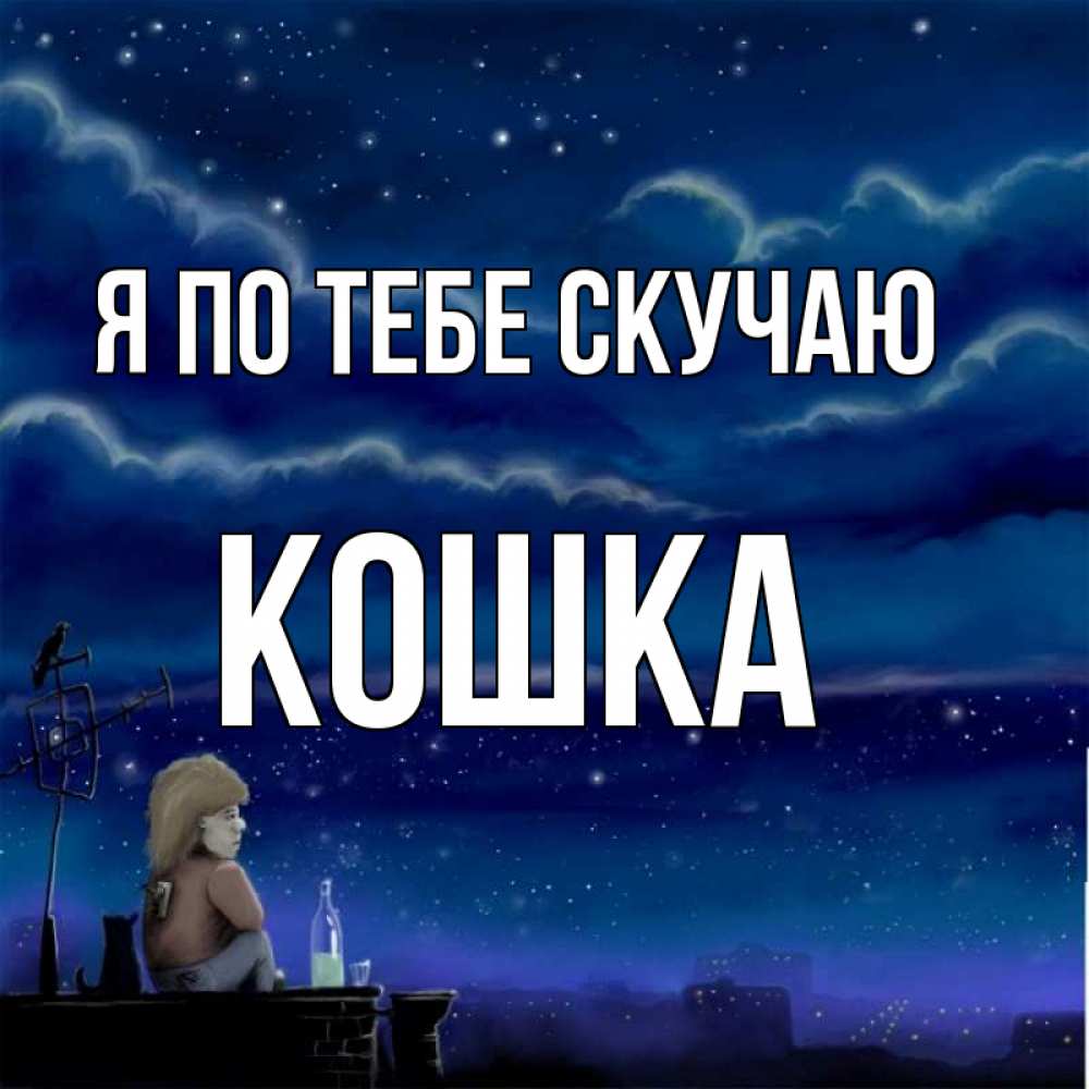Открытка на каждый день с именем, Кошка Я по тебе скучаю на крыше 1 Прикольная открытка с пожеланием онлайн скачать бесплатно 