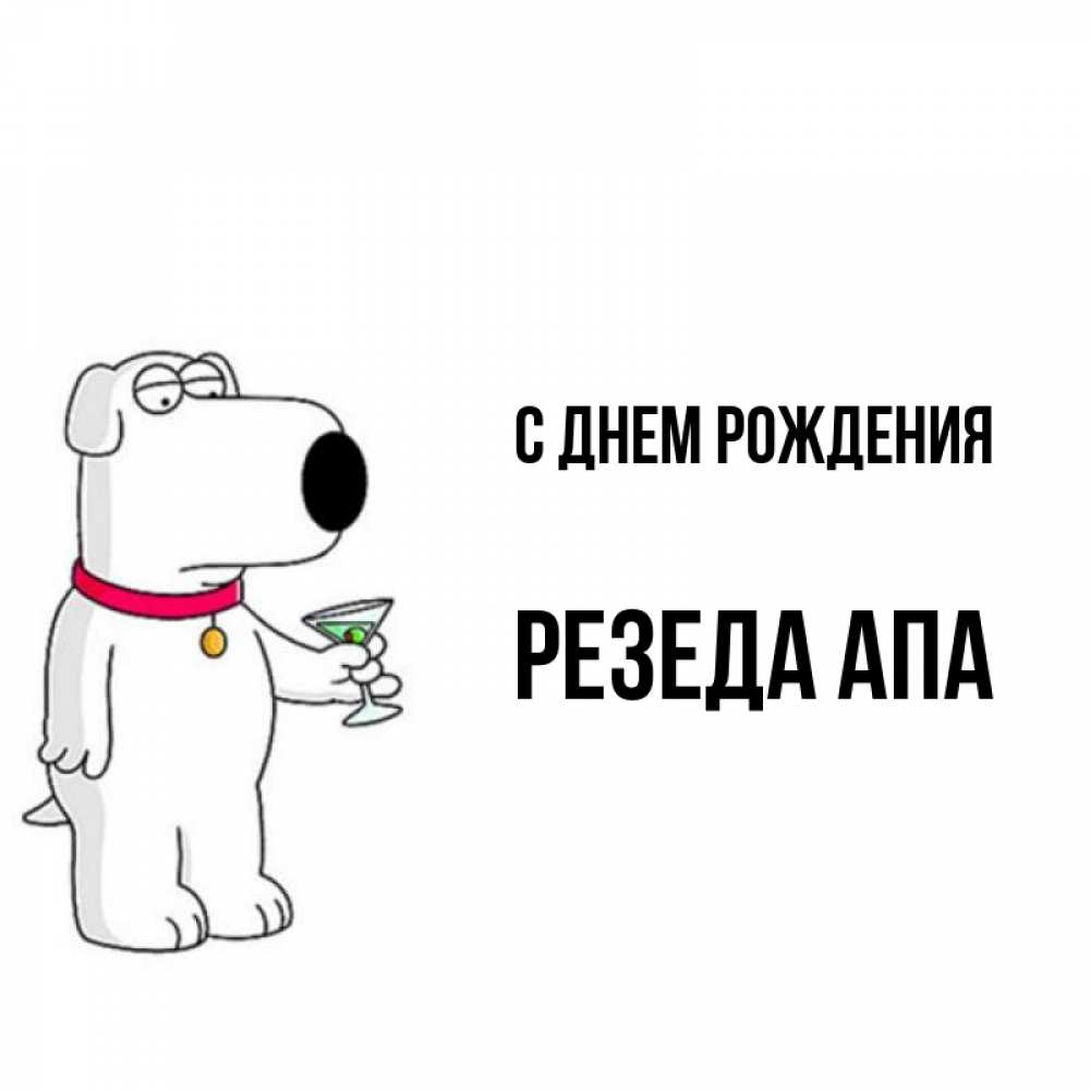 Открытка на каждый день с именем, Резеда-апа С днем рождения песик с оливками Прикольная открытка с пожеланием онлайн скачать бесплатно 
