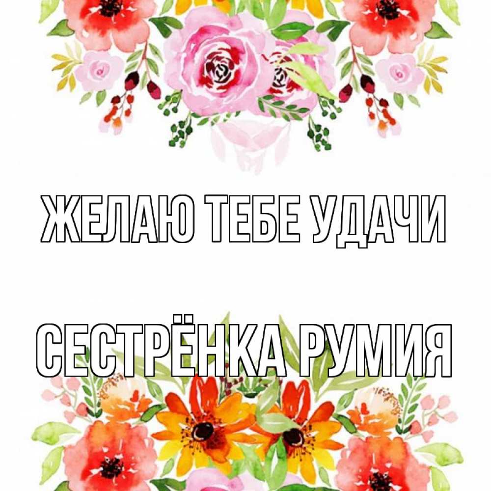 Открытка на каждый день с именем, Сестрёнка-Румия Желаю тебе удачи открытка с цветами акварелью Прикольная открытка с пожеланием онлайн скачать бесплатно 