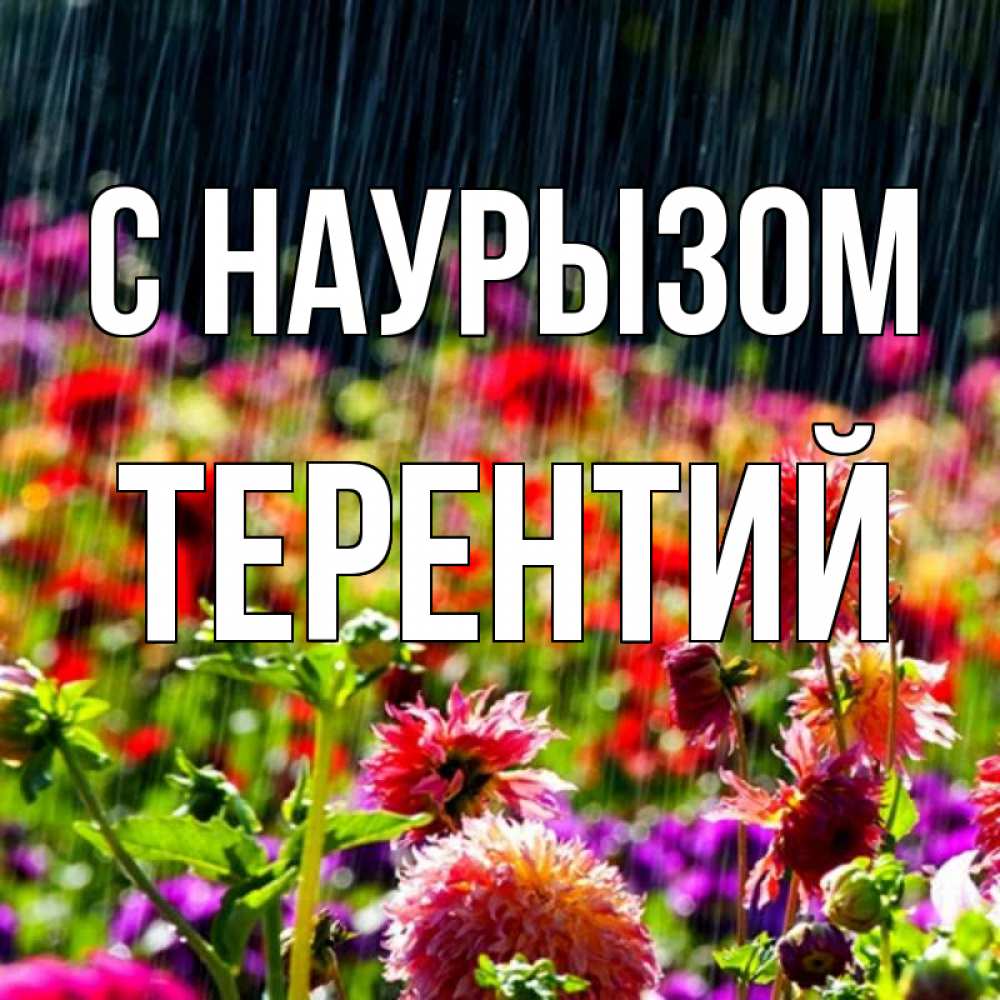Открытка на каждый день с именем, Терентий С наурызом цветы под дождиком к международному женскому дню Прикольная открытка с пожеланием онлайн скачать бесплатно 