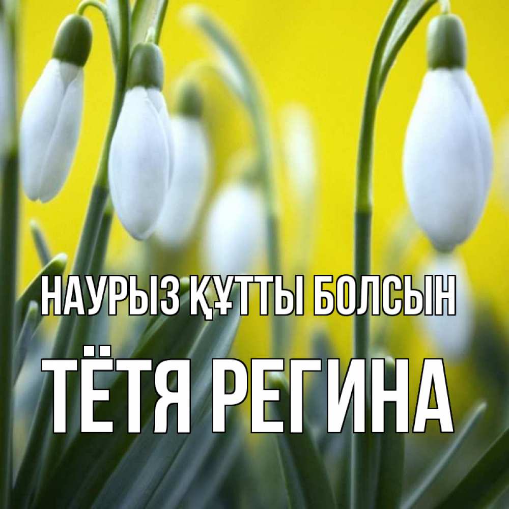 Открытка на каждый день с именем, Тётя-Регина Наурыз құтты болсын весенние цветы Прикольная открытка с пожеланием онлайн скачать бесплатно 