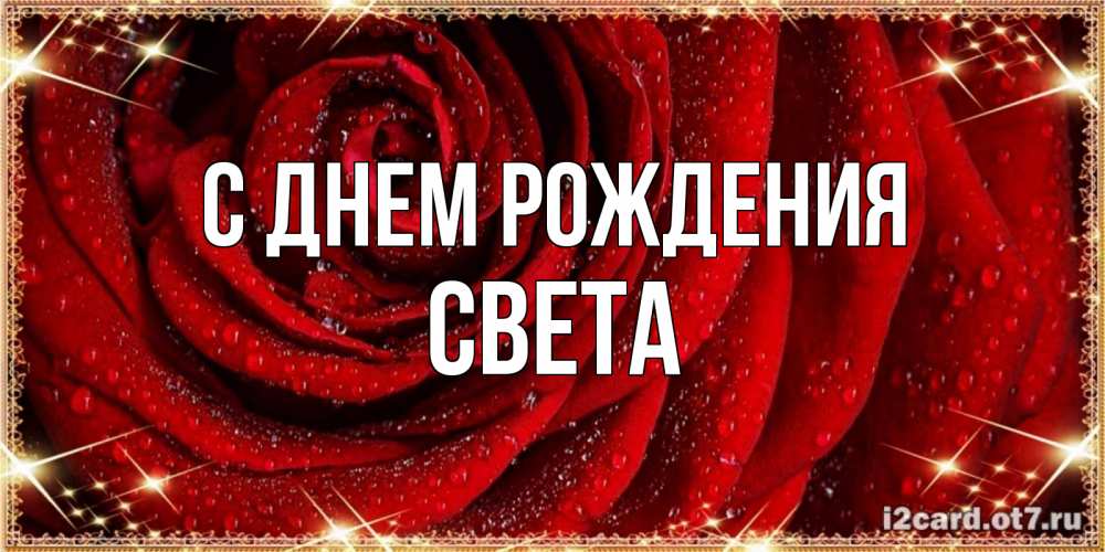 Открытка на каждый день с именем, света С днем рождения роса на розе блестящая в лучах солнца Прикольная открытка с пожеланием онлайн скачать бесплатно 