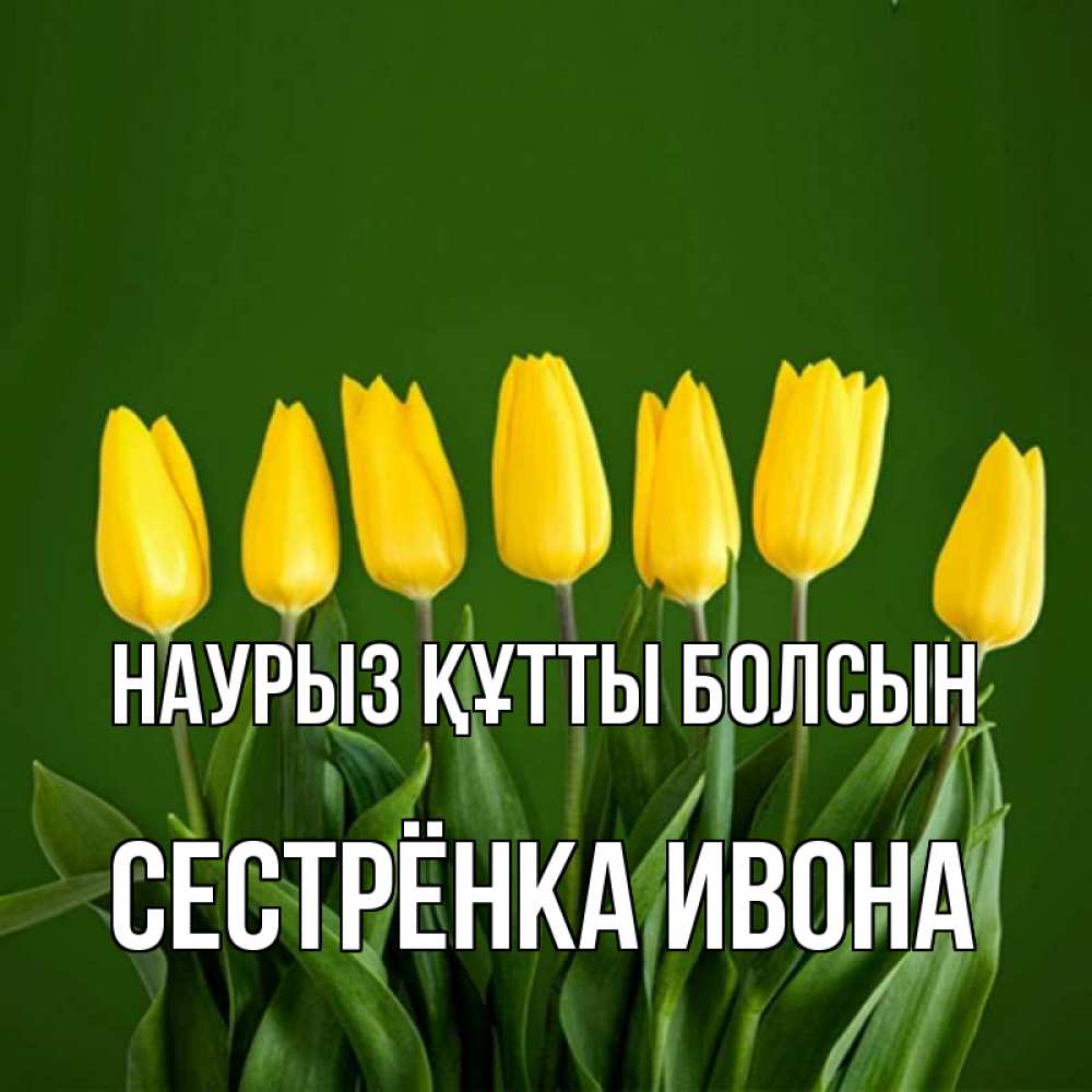 Открытка на каждый день с именем, Сестрёнка-Ивона Наурыз құтты болсын желтого цвета 3 Прикольная открытка с пожеланием онлайн скачать бесплатно 