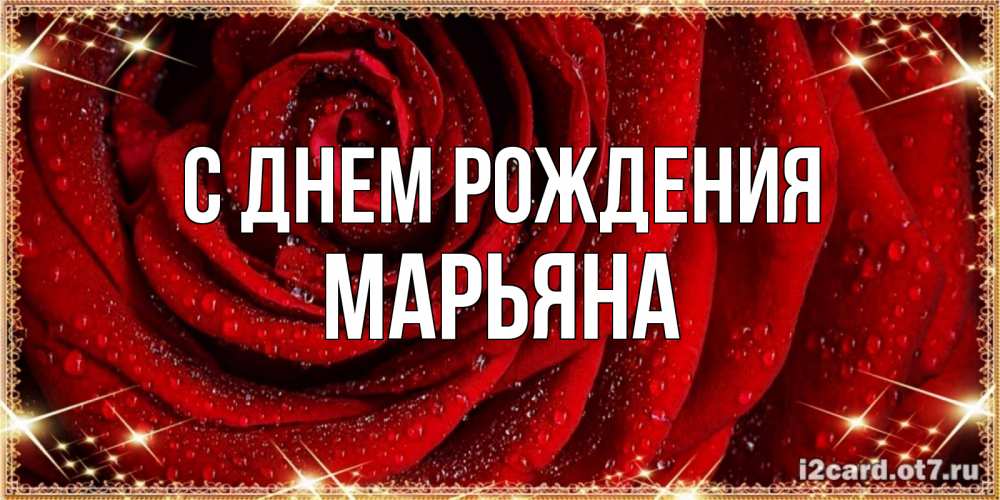 Открытка на каждый день с именем, Марьяна С днем рождения роса на розе блестящая в лучах солнца Прикольная открытка с пожеланием онлайн скачать бесплатно 