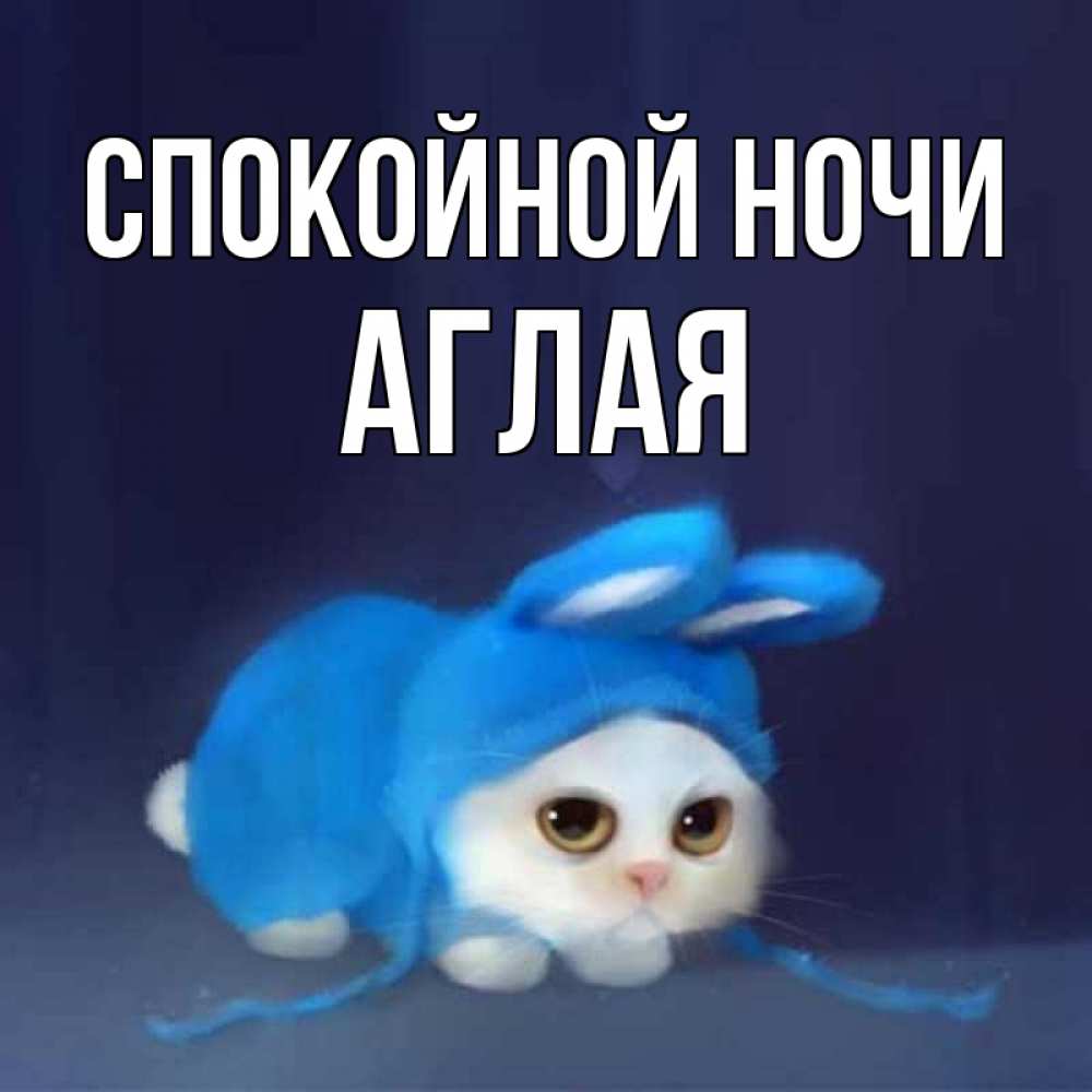 Открытка на каждый день с именем, Аглая Спокойной ночи кот в голубом костюме кролика с ушками Прикольная открытка с пожеланием онлайн скачать бесплатно 