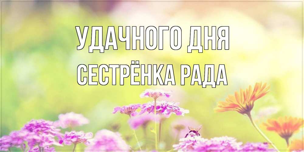 Открытка на каждый день с именем, Сестрёнка-Рада Удачного дня красивая открытка с летней темой Прикольная открытка с пожеланием онлайн скачать бесплатно 