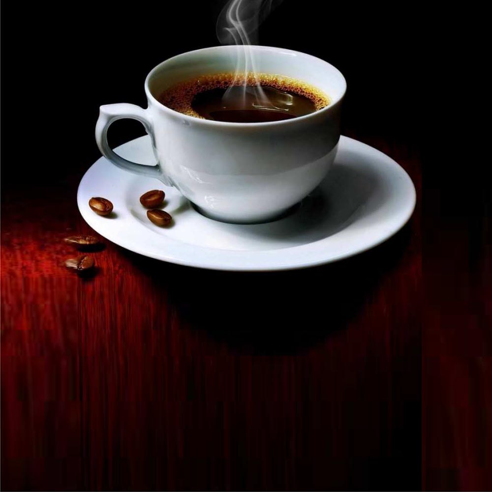 Открытка кофе и зерна  белая посуда  Доброе утро 