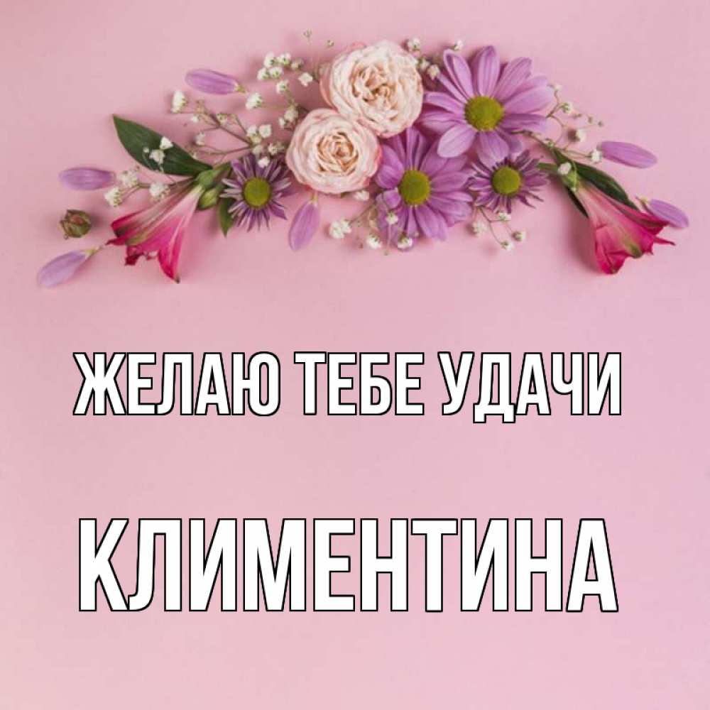Открытка на каждый день с именем, Климентина Желаю тебе удачи розовый фон Прикольная открытка с пожеланием онлайн скачать бесплатно 