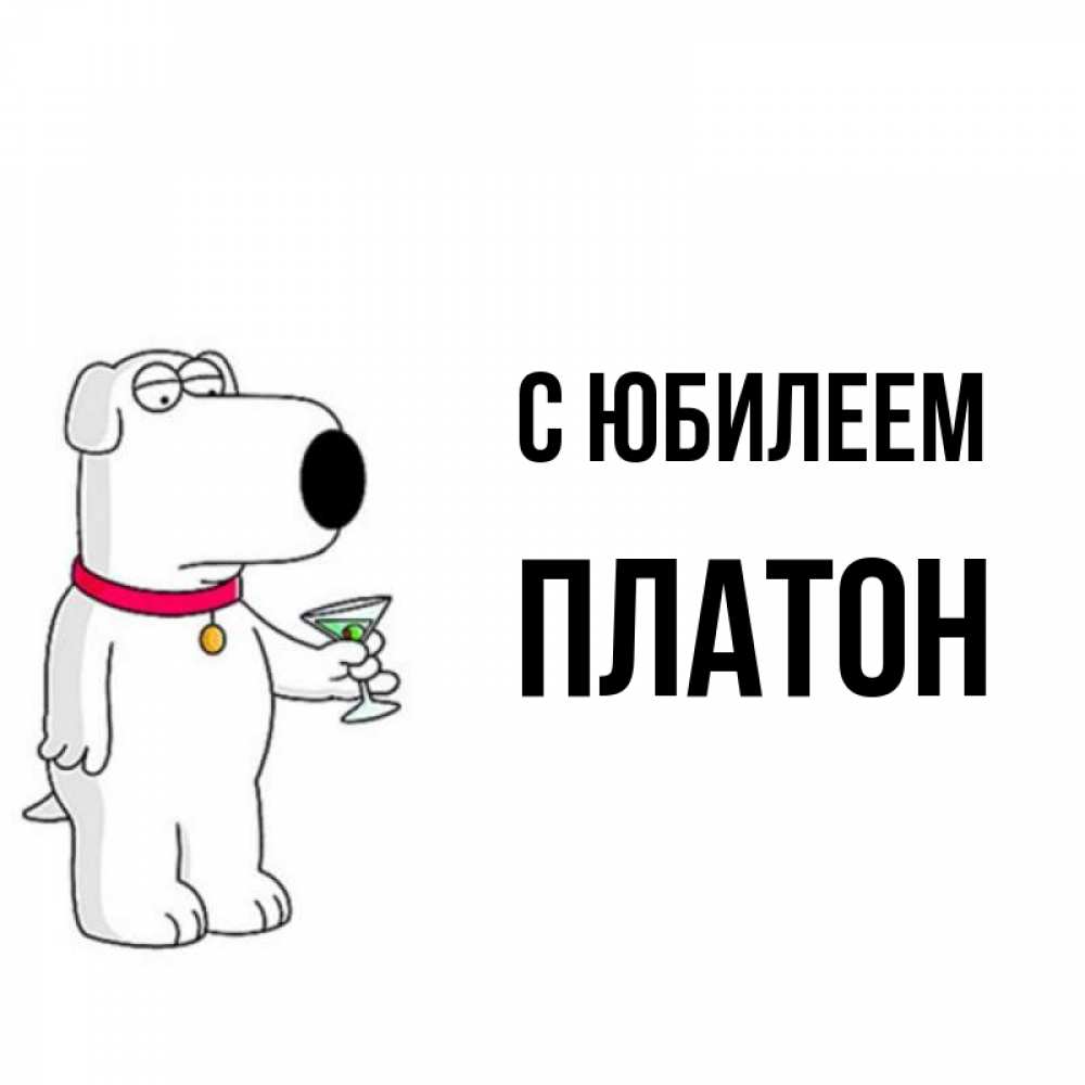 Открытка на каждый день с именем, Платон С юбилеем песик с оливками Прикольная открытка с пожеланием онлайн скачать бесплатно 