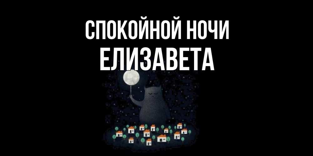 Открытка на каждый день с именем, Елизавета Спокойной ночи кот,луна, ночь, звезды Прикольная открытка с пожеланием онлайн скачать бесплатно 