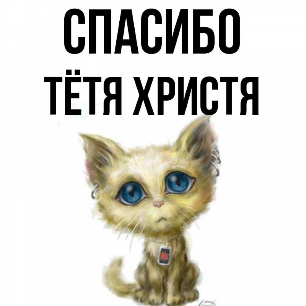 Открытка на каждый день с именем, Тётя-Христя Спасибо рисованный кот благодарит вас Прикольная открытка с пожеланием онлайн скачать бесплатно 