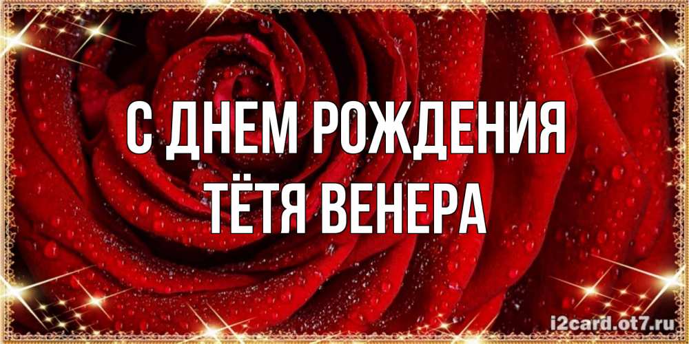 Открытка на каждый день с именем, Тётя-Венера С днем рождения роса на розе блестящая в лучах солнца Прикольная открытка с пожеланием онлайн скачать бесплатно 