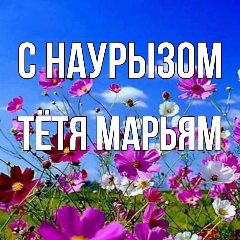 Открытка на каждый день с именем, Тётя-Марьям С наурызом цветы Прикольная открытка с пожеланием онлайн скачать бесплатно 