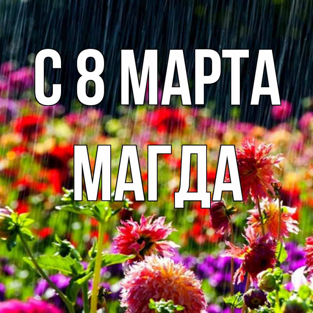 Открытка на каждый день с именем, Магда С 8 марта цветы под дождиком к международному женскому дню Прикольная открытка с пожеланием онлайн скачать бесплатно 