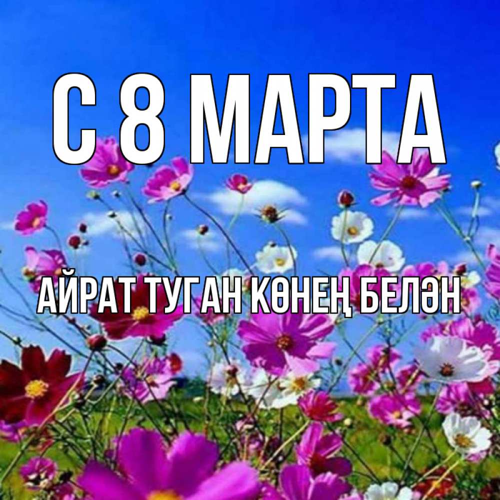 Открытка на каждый день с именем, Айрат-туган-көнең-белән С 8 марта цветы Прикольная открытка с пожеланием онлайн скачать бесплатно 
