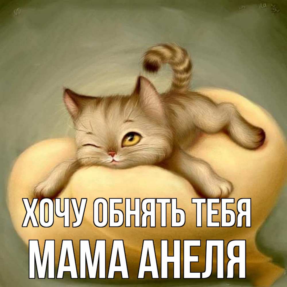 Открытка на каждый день с именем, Мама-Анеля Хочу обнять тебя кошечка Прикольная открытка с пожеланием онлайн скачать бесплатно 