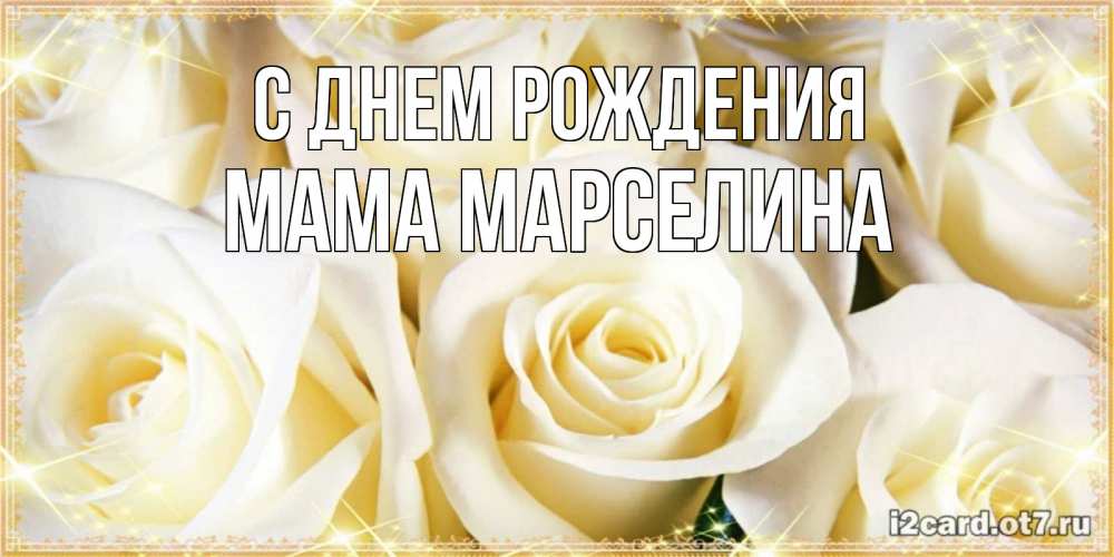 Открытка на каждый день с именем, Мама-Марселина С днем рождения розочки белого цвета на открытке Прикольная открытка с пожеланием онлайн скачать бесплатно 