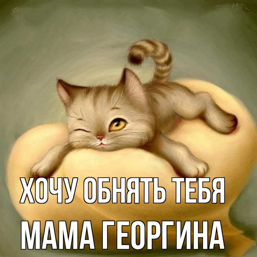Открытка на каждый день с именем, Мама-Георгина Хочу обнять тебя кошечка Прикольная открытка с пожеланием онлайн скачать бесплатно 