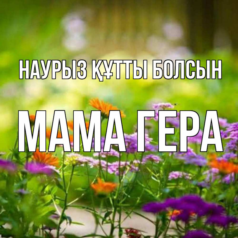 Открытка на каждый день с именем, Мама-Гера Наурыз құтты болсын цветы Прикольная открытка с пожеланием онлайн скачать бесплатно 