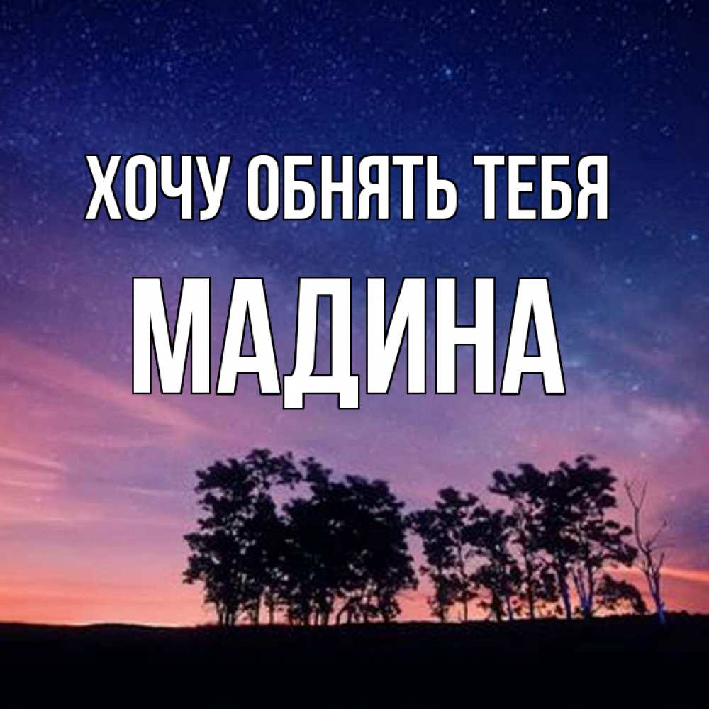 Открытка на каждый день с именем, Мадина Хочу обнять тебя силуэты деревьев Прикольная открытка с пожеланием онлайн скачать бесплатно 
