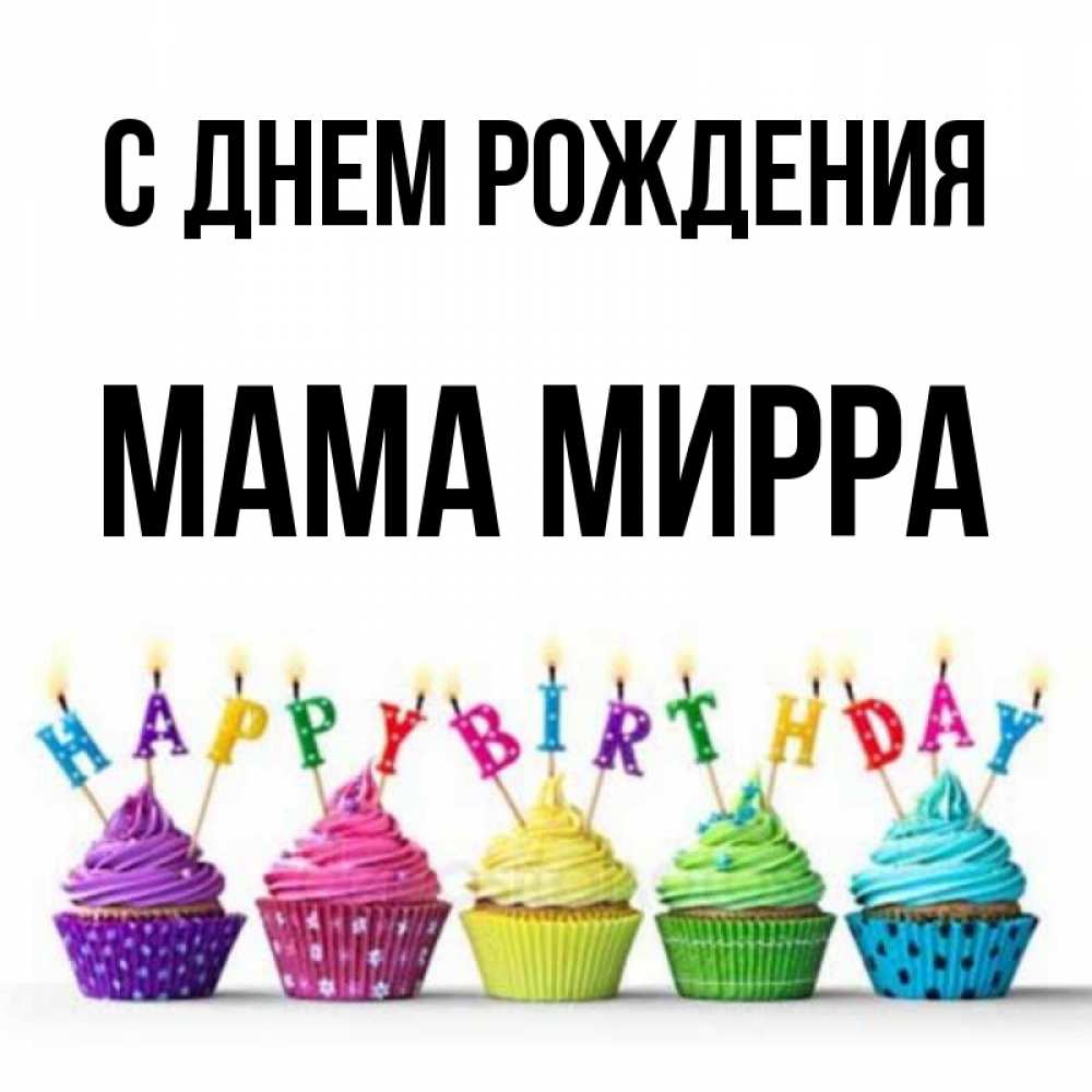 Открытка на каждый день с именем, Мама-Мирра С днем рождения открытка ко дню рождения с разноцветными вкусняшками Прикольная открытка с пожеланием онлайн скачать бесплатно 