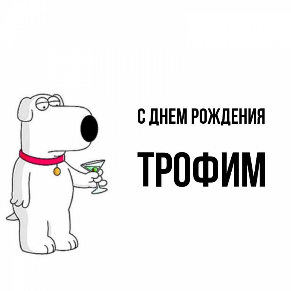 Открытка на каждый день с именем, Трофим С днем рождения песик с оливками Прикольная открытка с пожеланием онлайн скачать бесплатно 